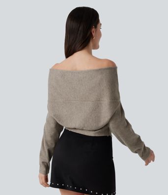 Off Shoulder Batwing Long Sleeve Asymmetric Casual Top