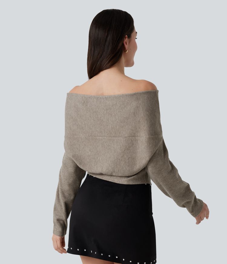 Off Shoulder Batwing Long Sleeve Asymmetric Casual Top