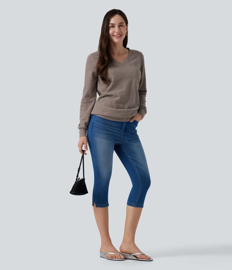 V Neck Long Sleeve Casual Top with Chest Pocket V Neck Long Sleeve Casual Top with Chest Pocket