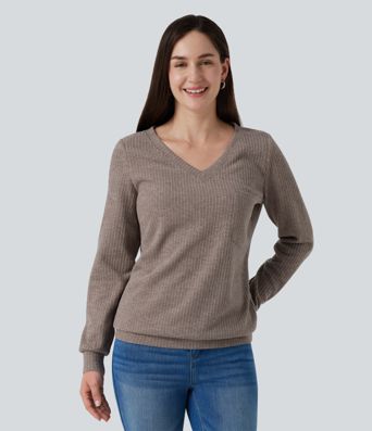 V Neck Long Sleeve Casual Top with Chest Pocket V Neck Long Sleeve Casual Top with Chest Pocket