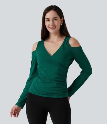 V Neck Long Sleeve Crossover Ruched Casual Top V Neck Long Sleeve Crossover Ruched Casual Top