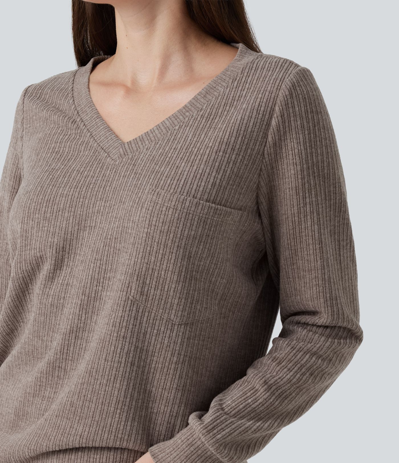 V Neck Long Sleeve Casual Top with Chest Pocket V Neck Long Sleeve Casual Top with Chest Pocket