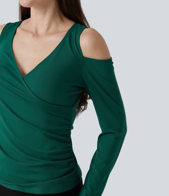 V Neck Long Sleeve Crossover Ruched Casual Top V Neck Long Sleeve Crossover Ruched Casual Top