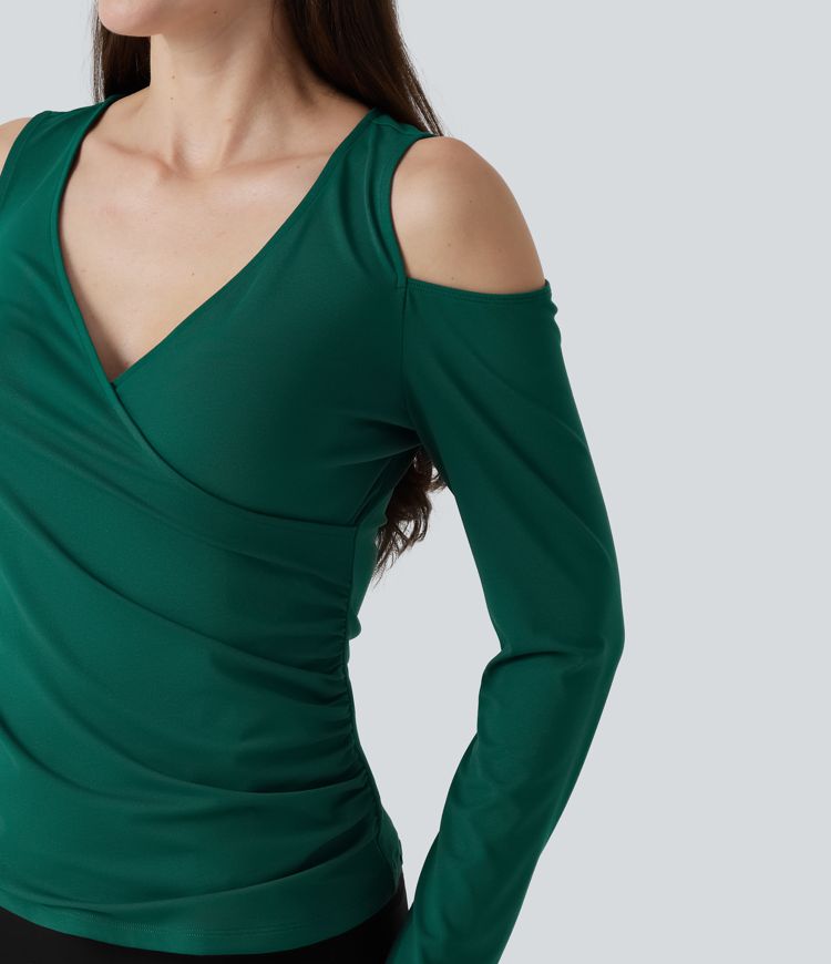 V Neck Long Sleeve Crossover Ruched Casual Top V Neck Long Sleeve Crossover Ruched Casual Top