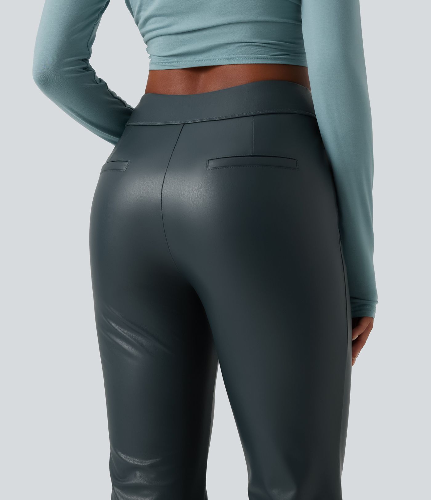 Pantalon bootcut en simili stretch doublé polaire taille mi-haute avec poches