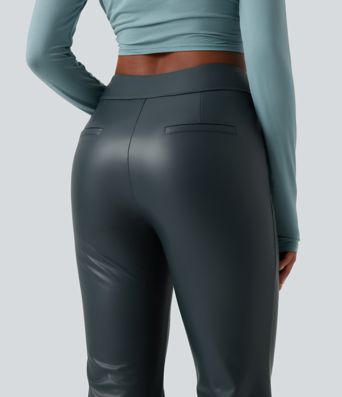 Pantalon bootcut en simili stretch doublé polaire taille mi-haute avec poches