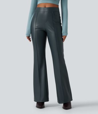 Pantalon bootcut en simili stretch doublé polaire taille mi-haute avec poches