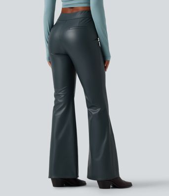 Pantalon bootcut en simili stretch doublé polaire taille mi-haute avec poches