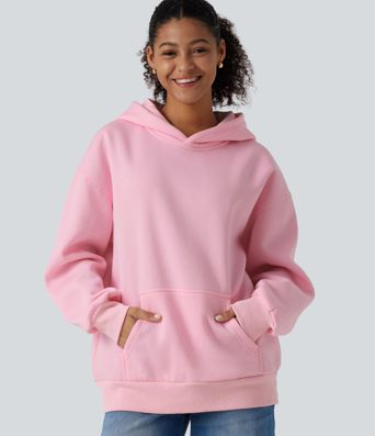 Hooded Round Neck Long Sleeve Casual Sweatshirt with Pocket