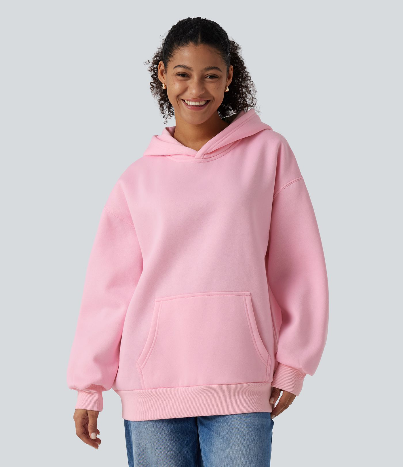 Hooded Round Neck Long Sleeve Casual Sweatshirt with Pocket