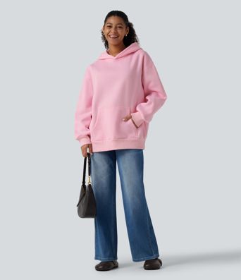 Hooded Round Neck Long Sleeve Casual Sweatshirt with Pocket
