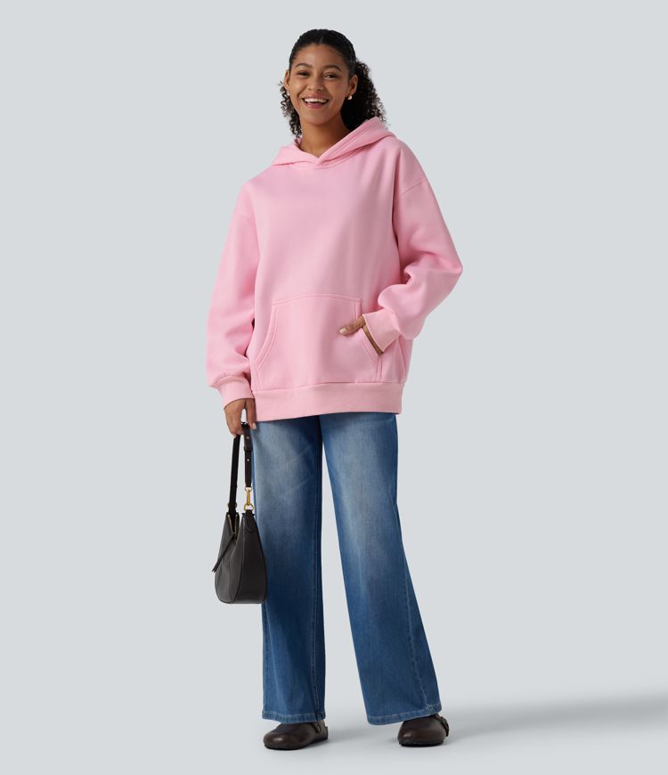 Hooded Round Neck Long Sleeve Casual Sweatshirt with Pocket