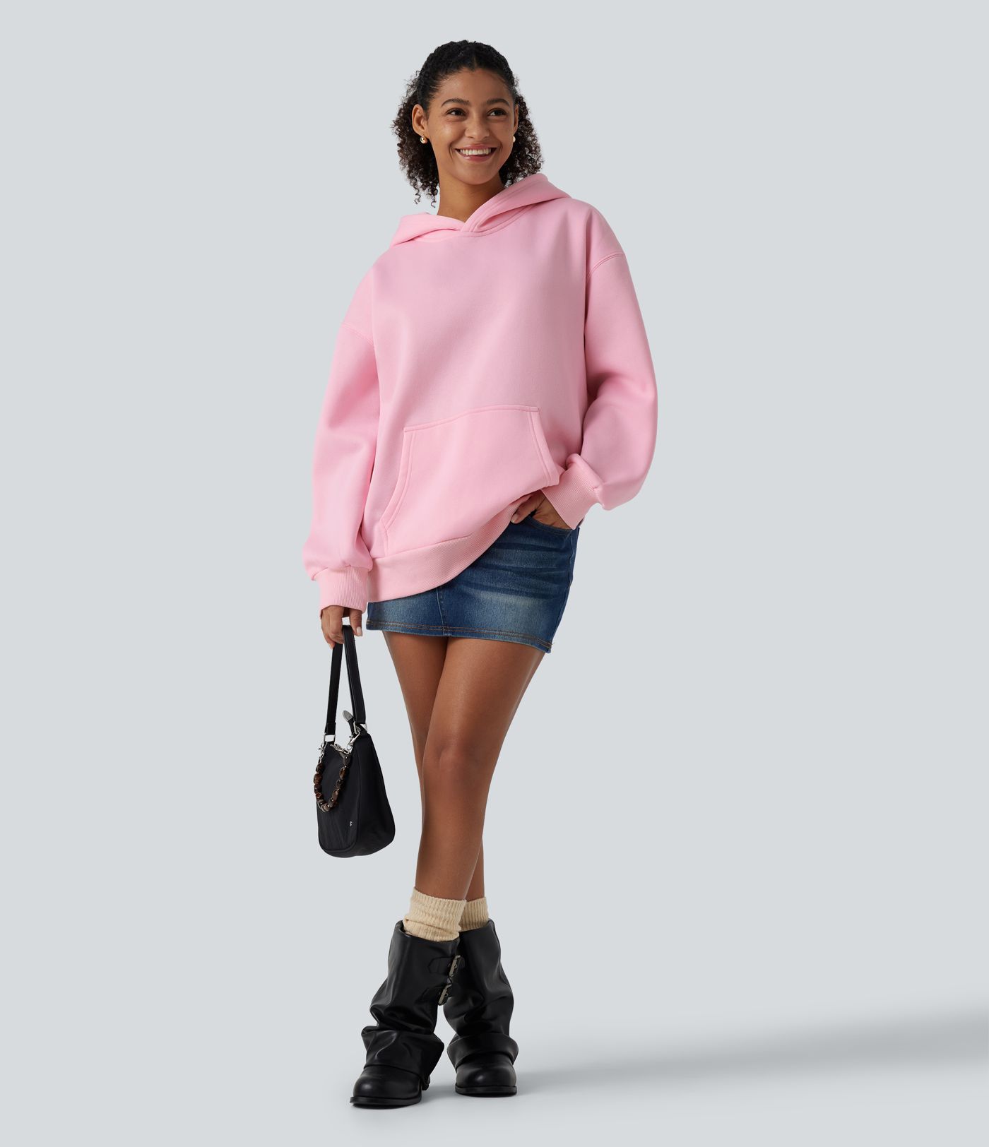 Hooded Round Neck Long Sleeve Casual Sweatshirt with Pocket