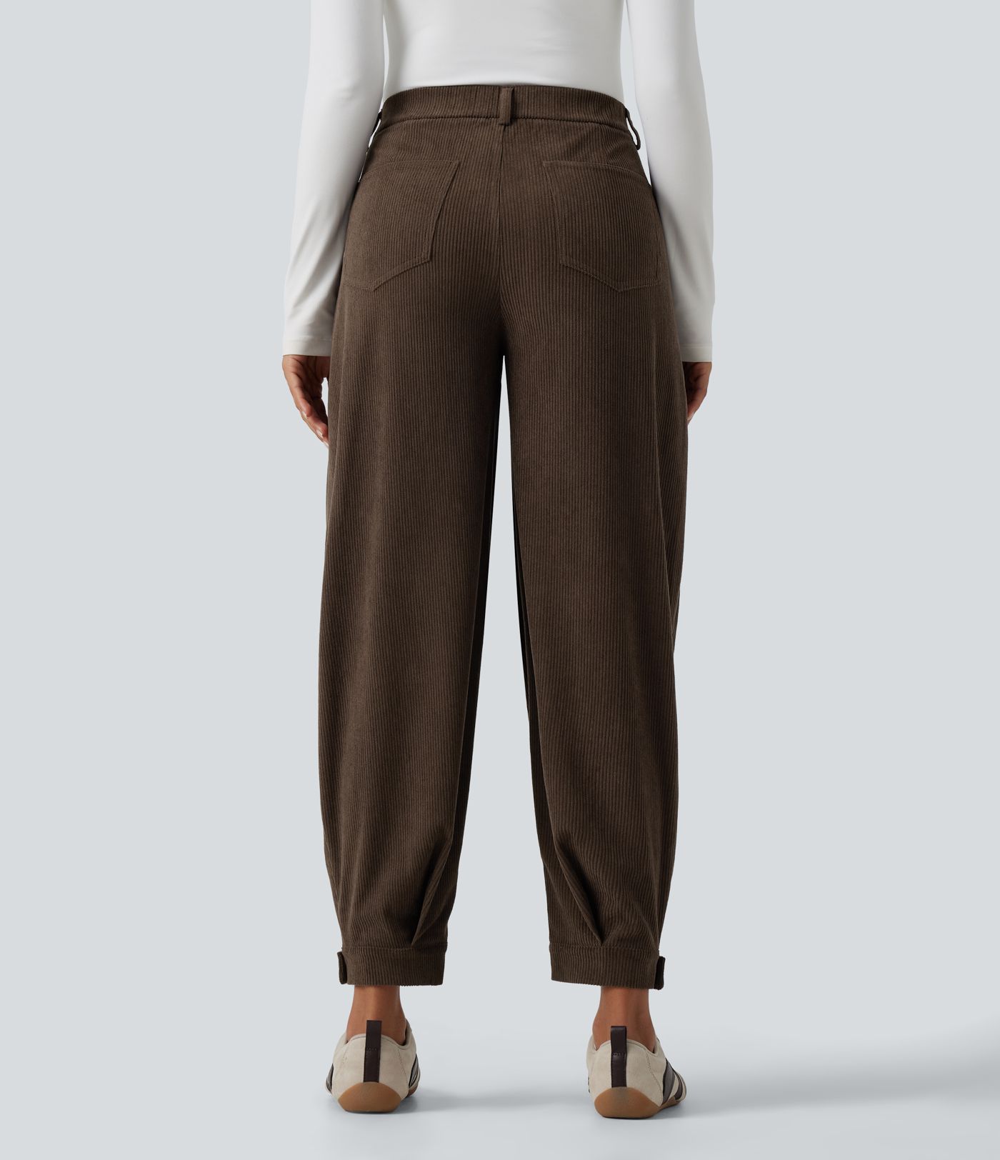 Pantalones jogger casual tipo balloon de pana de talle medio con bolsillos
