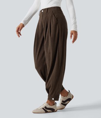 Pantalones jogger casual tipo balloon de pana de talle medio con bolsillos