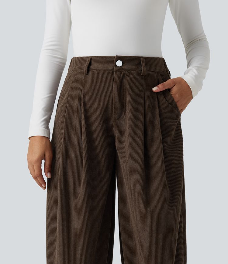 Pantalones jogger casual tipo balloon de pana de talle medio con bolsillos