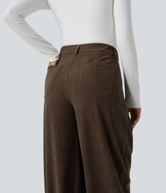 Pantalones jogger casual tipo balloon de pana de talle medio con bolsillos