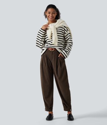 Pantalones jogger casual tipo balloon de pana de talle medio con bolsillos