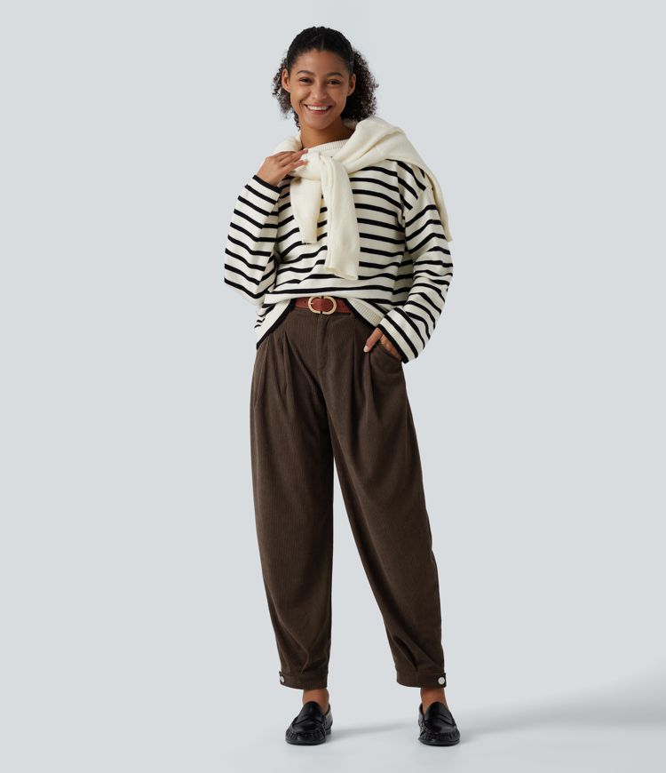 Pantalones jogger casual tipo balloon de pana de talle medio con bolsillos