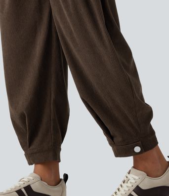 Pantalones jogger casual tipo balloon de pana de talle medio con bolsillos