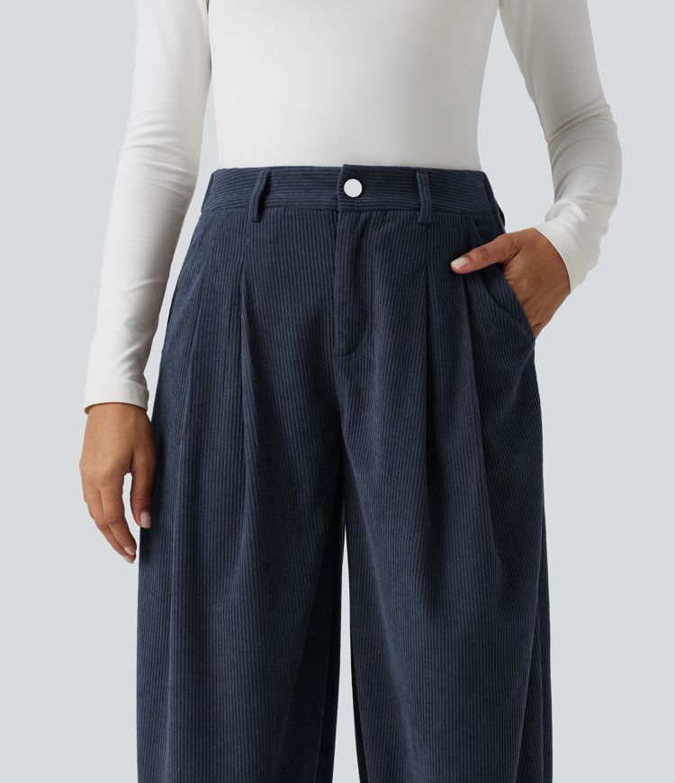 Jogging en velours côtelé taille mi-haute coupe ballon avec poches