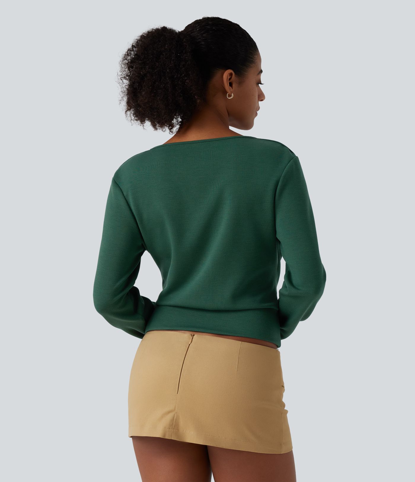 V Neck Long Sleeve Crossover Ruched Yoga Sweatshirt