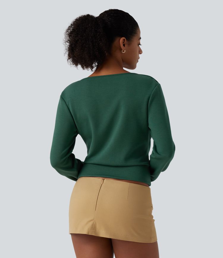 V Neck Long Sleeve Crossover Ruched Yoga Sweatshirt