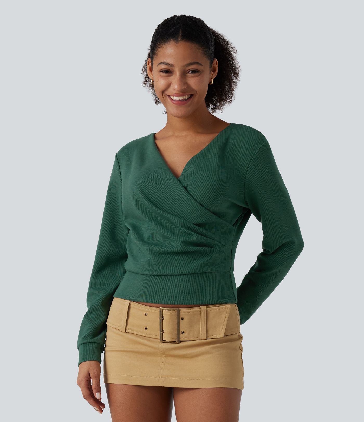 V Neck Long Sleeve Crossover Ruched Yoga Sweatshirt