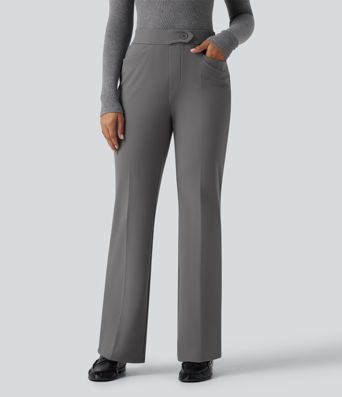Mid Rise Flare Fleece Work Pants with Pockets