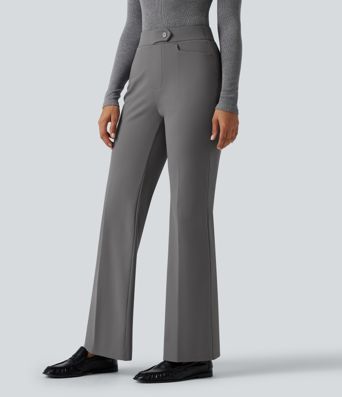 Mid Rise Flare Fleece Work Pants with Pockets