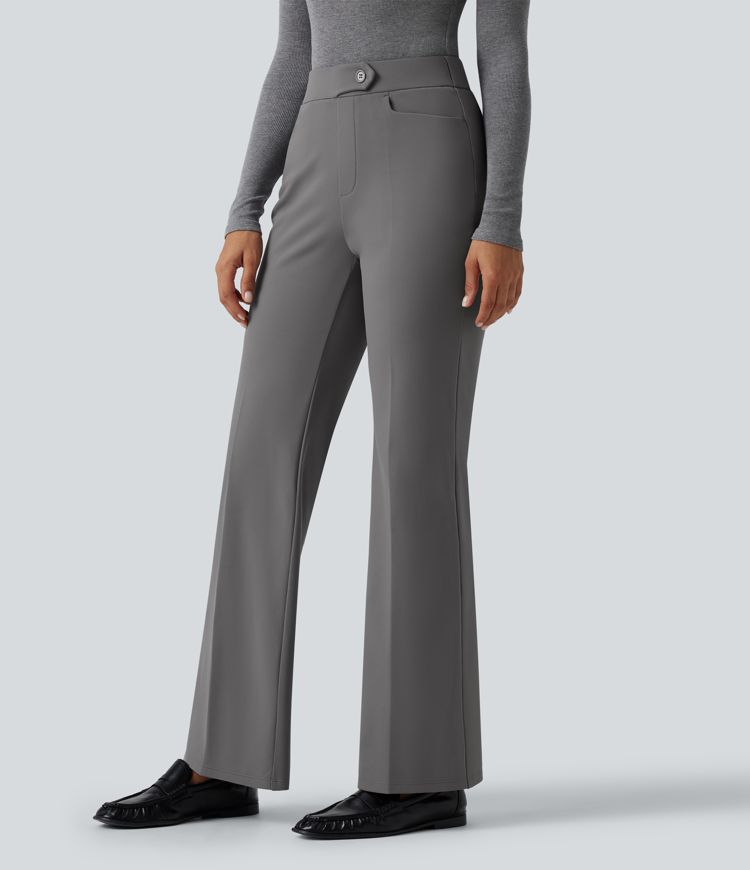 Mid Rise Flare Fleece Work Pants with Pockets