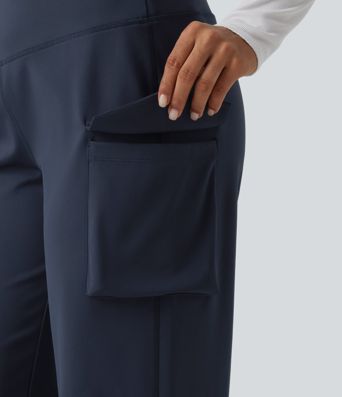 High Waisted Tummy Control Straight Leg Casual Cargo Pants with Pockets