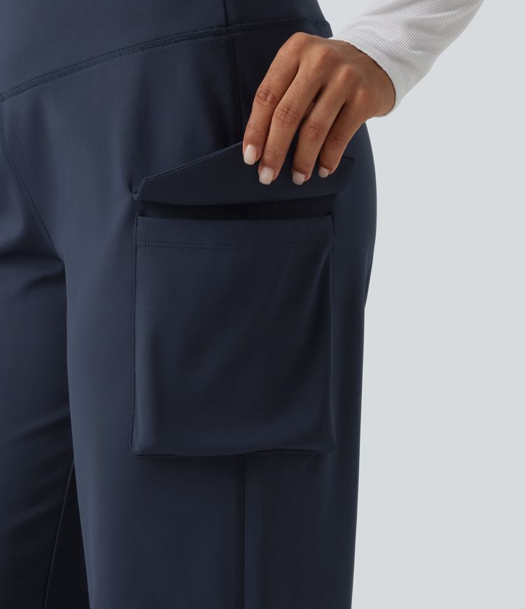 High Waisted Tummy Control Straight Leg Casual Cargo Pants with Pockets