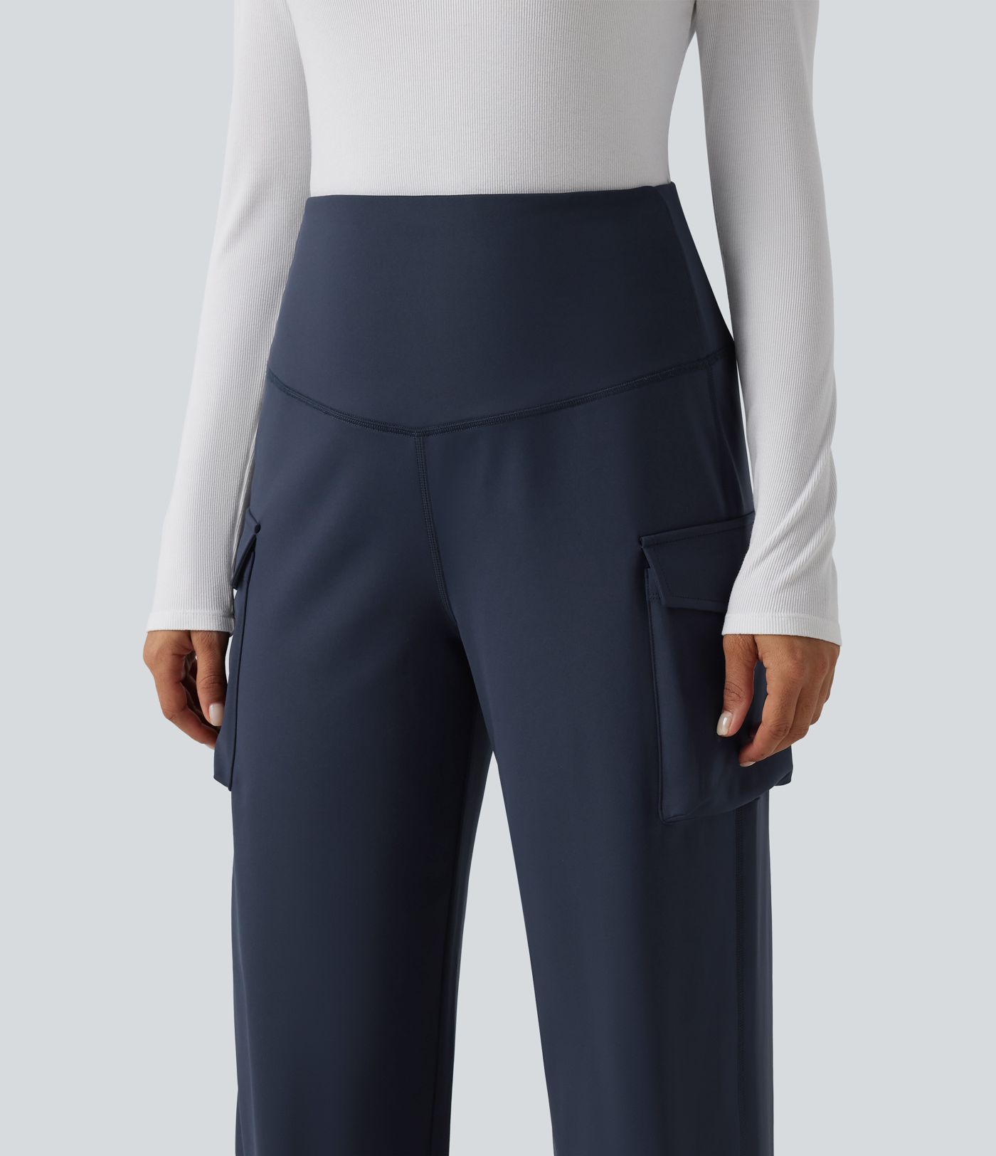 High Waisted Tummy Control Straight Leg Casual Cargo Pants with Pockets