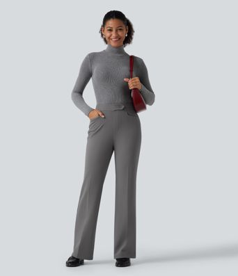 Mid Rise Flare Fleece Work Pants with Pockets