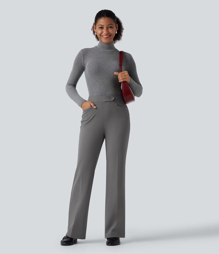 Mid Rise Flare Fleece Work Pants with Pockets