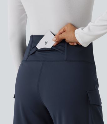 High Waisted Tummy Control Straight Leg Casual Cargo Pants with Pockets