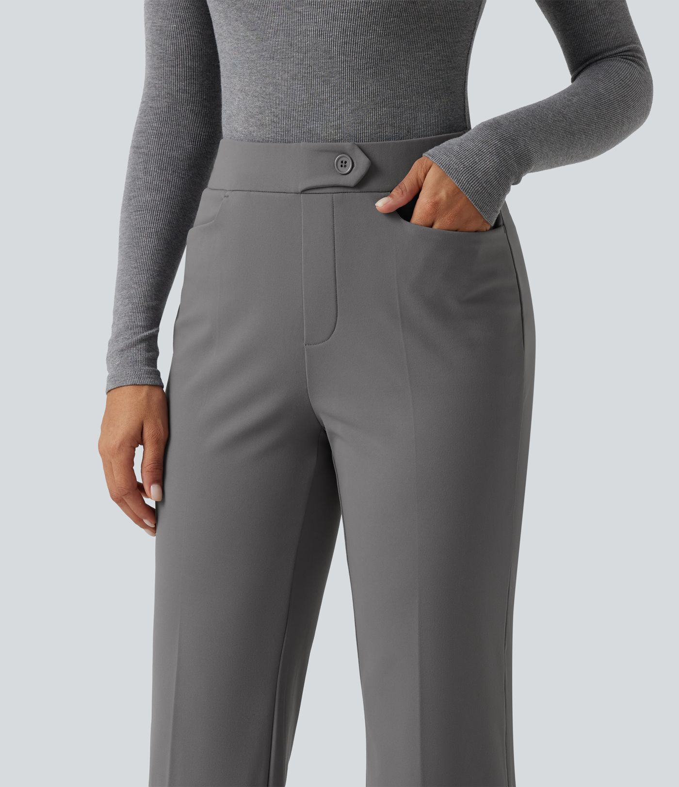 Mid Rise Flare Fleece Work Pants with Pockets