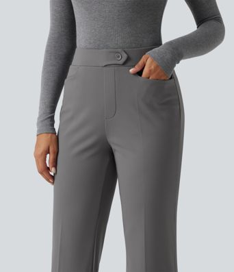 Mid Rise Flare Fleece Work Pants with Pockets