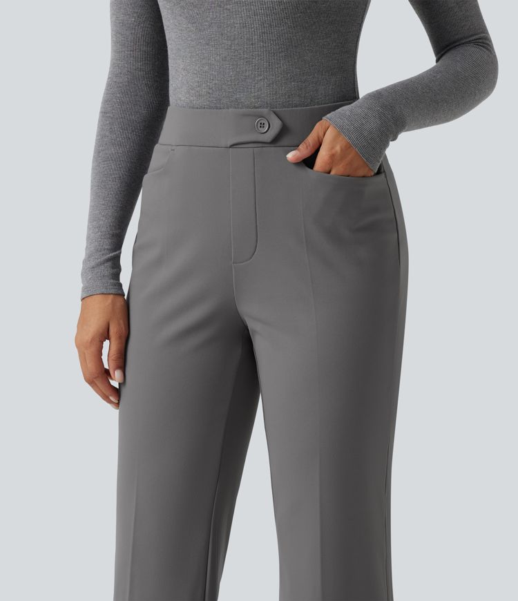 Mid Rise Flare Fleece Work Pants with Pockets