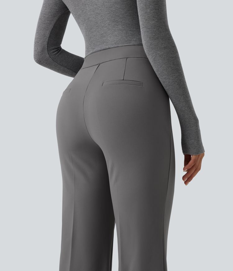 Mid Rise Flare Fleece Work Pants with Pockets
