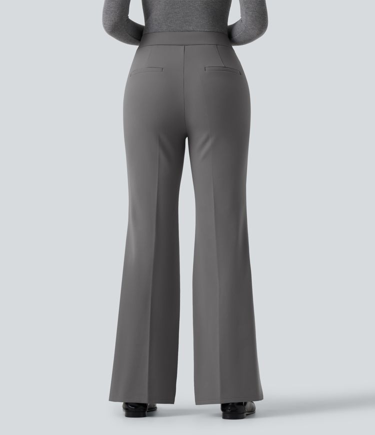 Mid Rise Flare Fleece Work Pants with Pockets