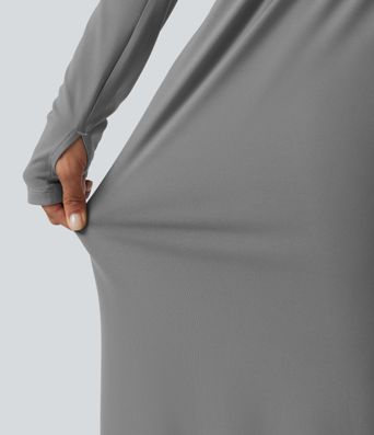 U Neck Long Sleeve Thumb Hole Wide Leg Ruched Casual Jumpsuit with Built-in Bra and Pockets -Easy Peezy Edition