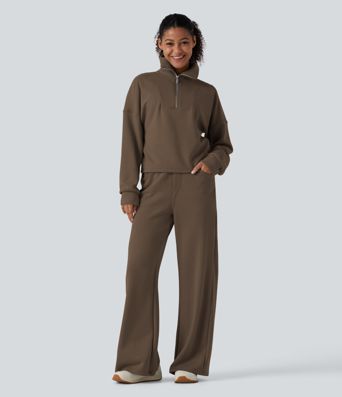 High Waisted Wide Leg Casual Sweatpants with Pockets