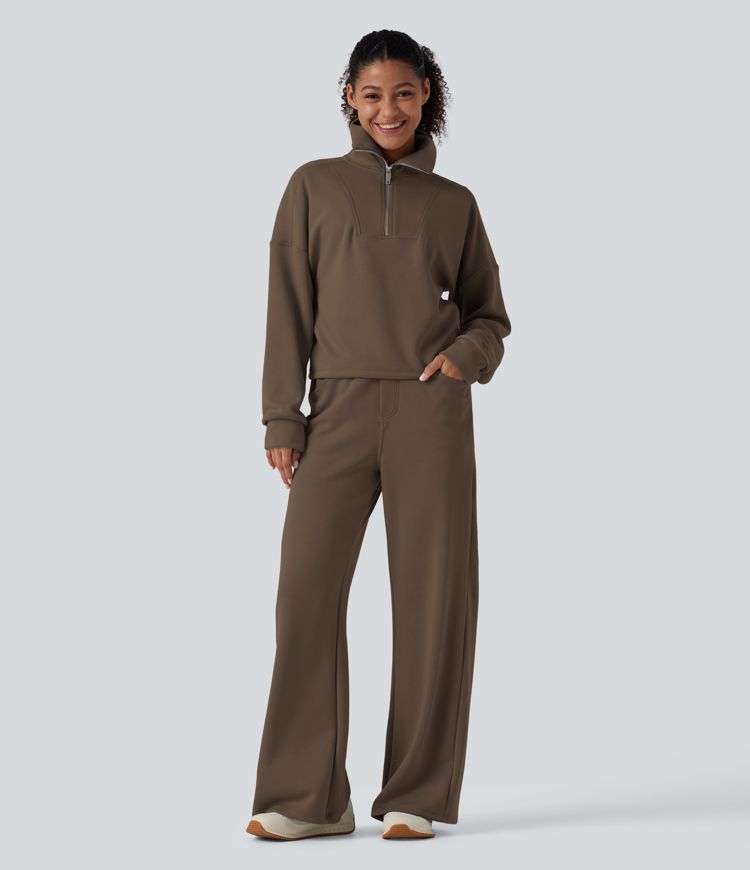 High Waisted Wide Leg Casual Sweatpants with Pockets