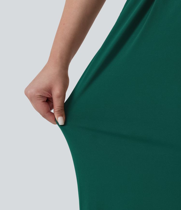 Plus Size Round Neck Short Sleeve Tie Front Wide Leg Party Jumpsuit with Pockets-Easy Peezy Edition