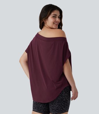Plus Size One Shoulder Short Sleeve Curved Hem Quick Dry Yoga Sports Top with Built-in Bra Plus Size One Shoulder Short Sleeve Curved Hem Quick Dry Yoga Sports Top with Built-in Bra