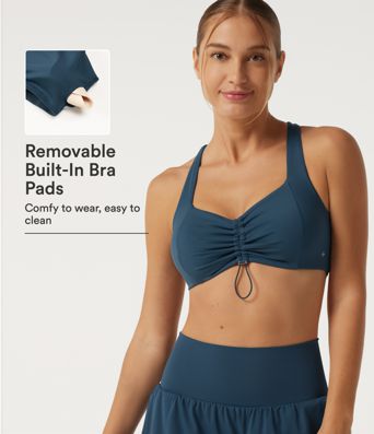 SoftlyZero Airy Light Support Sweetheart Neck Ruched Built-in Bra InstantCool Yoga Sports Top