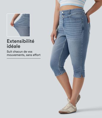 Jean pantacourt slim Halara Flex™ grande taille taille haute fendu avec poches