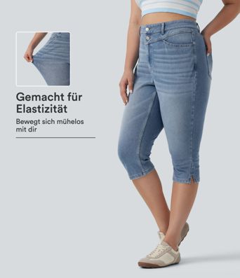 Halara Flex™ - Lässige Capri-Jeans mit hohem Bund, mehreren Taschen und Schlitz - Plus Size, slim fit Halara Flex™ - Lässige Capri-Jeans mit hohem Bund, mehreren Taschen und Schlitz - Plus Size, slim fit
